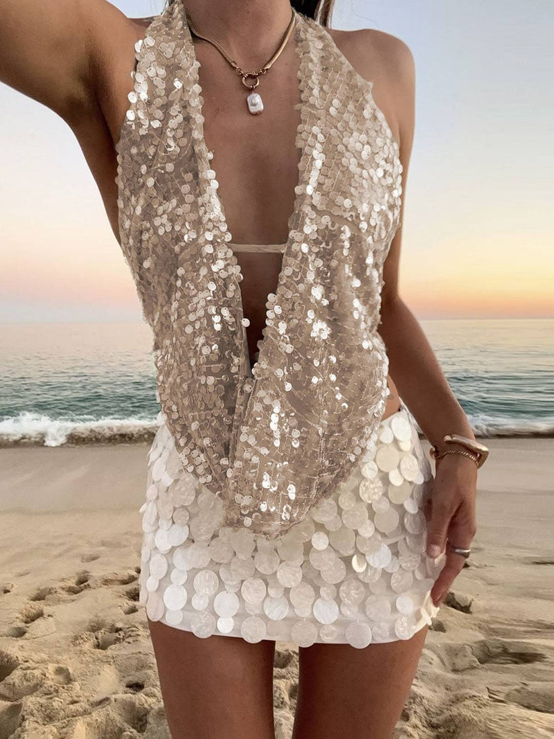 Top sequins col V